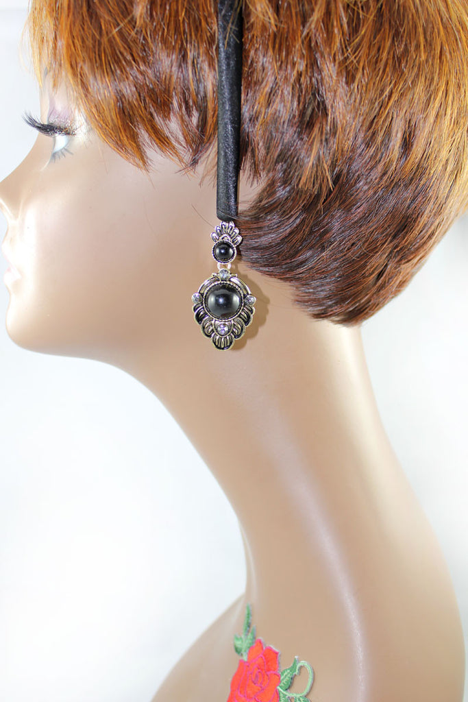 Black Stone Baroque Style Earring - small - PitaPats.com