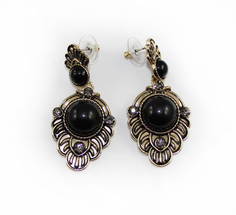 Black Stone Baroque Style Earring - small - PitaPats.com