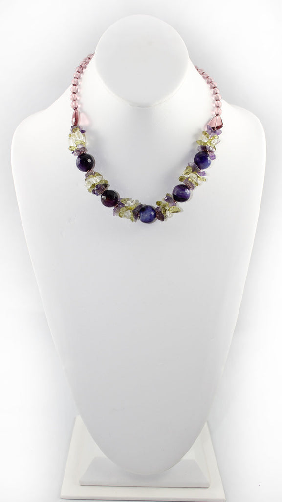 Natural Stone & Glass & Beads Multi Color Necklace and Earrings Set - Purple - PitaPats.com