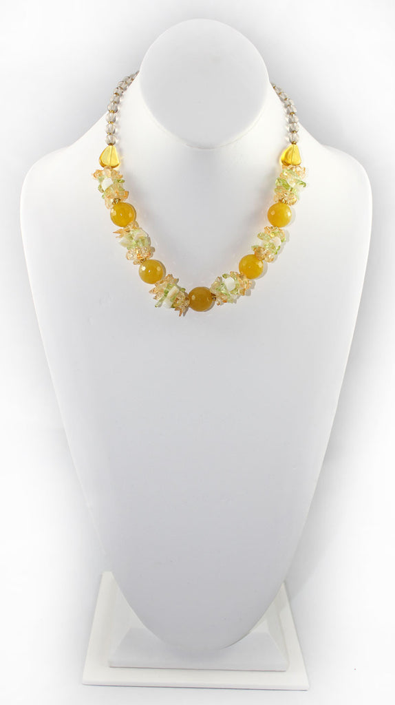 Natural Stone & Glass & Beads Multi Color Necklace and Earrings Set - Yellow - PitaPats.com