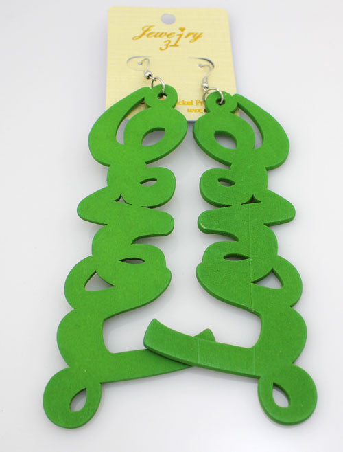 Wood Letter 'LOVE' Earrings - Green - PitaPats.com