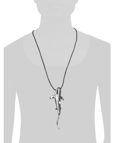 E&L Made In Israel Sterling Silver Shark Navy Cord Necklace - PitaPats.com