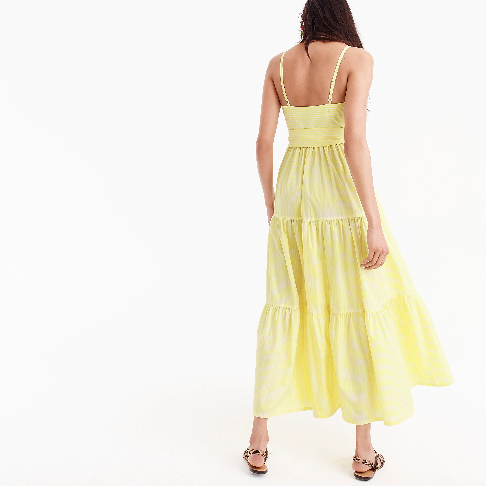j crew striped tiered maxi dress J.crew in stripe Size:16–16.5 Neck – 36/37 Sleeve Design Details Gia White Eyelet Halter Colour:Black/White