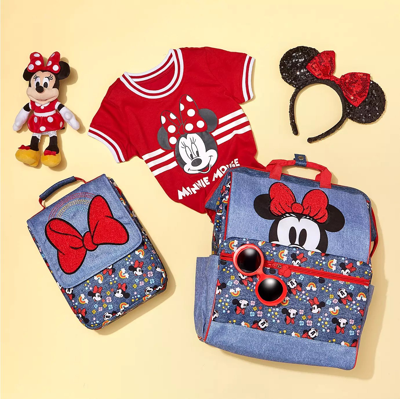 Disney, Accessories, Disney Minnie Mouse Denimrainbow Backpack Nwt