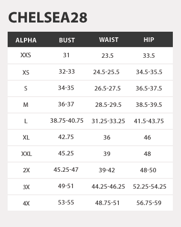 Chelsea28 size chart sales