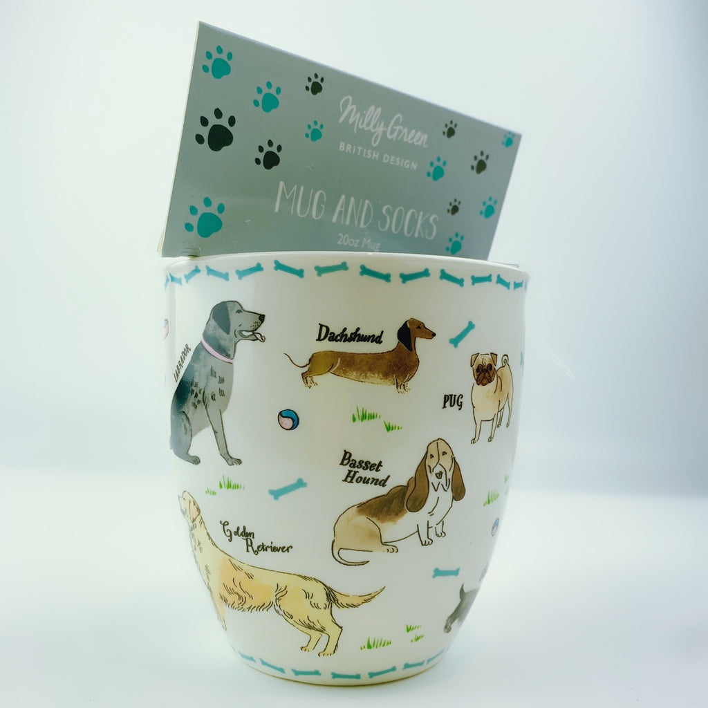Milly Green British Design Debonair Dogs Coffee Mug Tea Cup With Sock Set