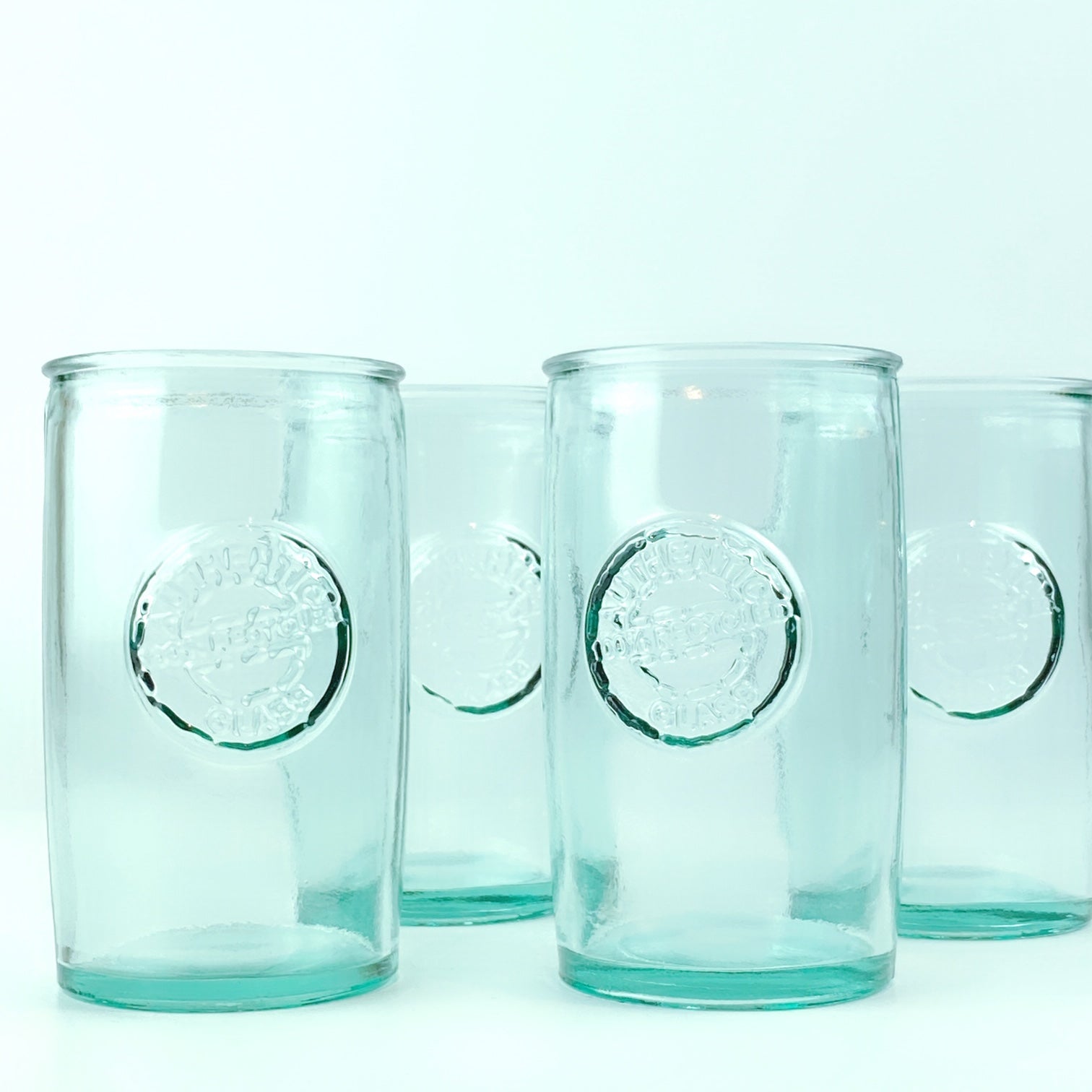 Recycled Wine Bottle Tall Drinking Glasses in Aqua - 16 oz. (Set of 4)