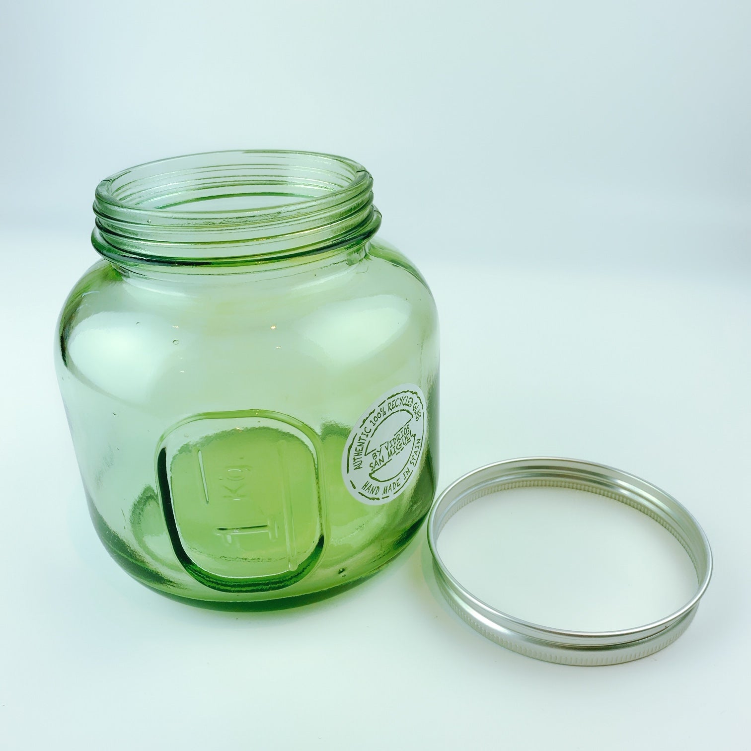 Authentic 100% Recycled Glass Jars With Lid Green Glass 4 Inches Tall. Set  Of 3.