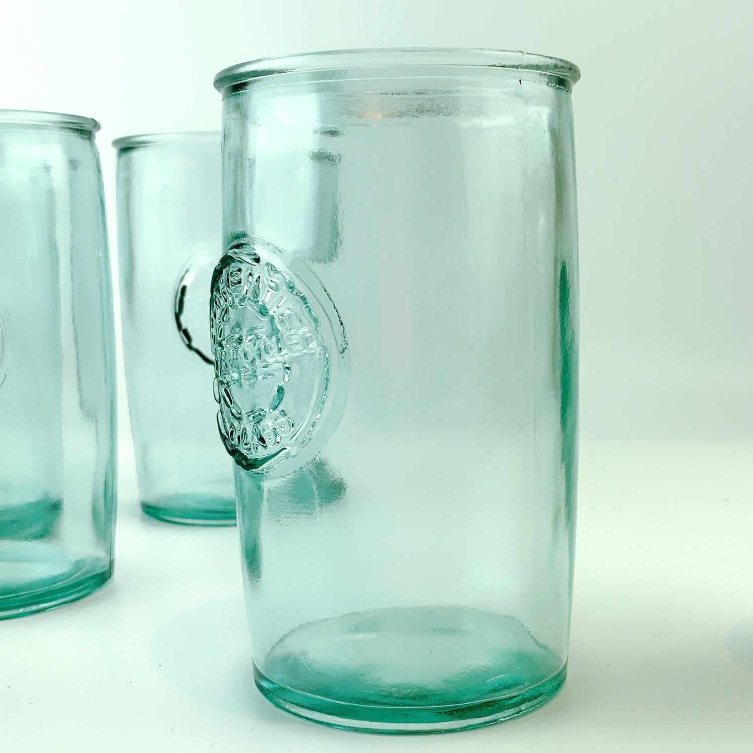 Authentic 100 Percent Recycled Glass San Miguel Tumbler Cup Set of 3 Light  Aqua