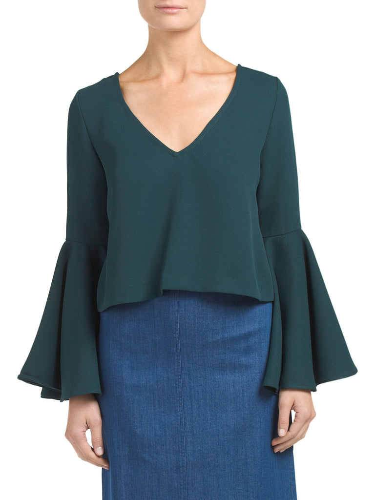 INA Bell Sleeve Open Back Kelly Green Top - PitaPats.com