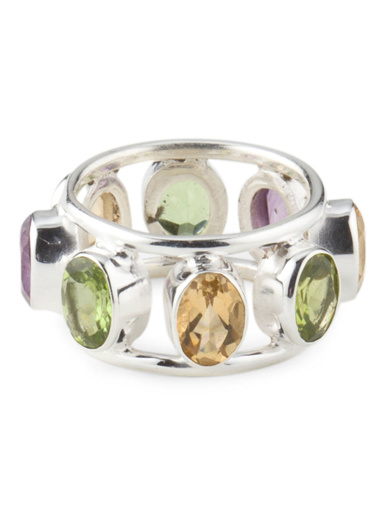 YS Made In India Sterling Silver Multi Gemstone Ring - size 9 - PitaPats.com