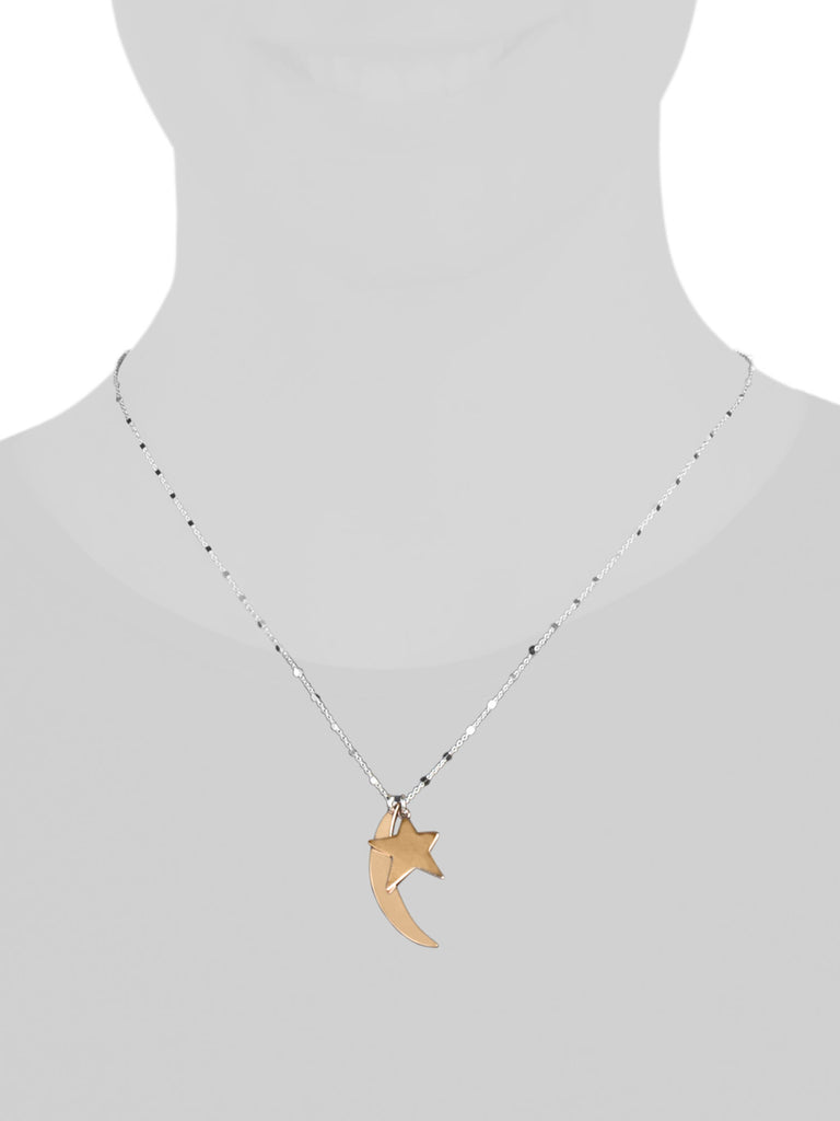 MIA FIORE Made In Italy Two Tone Silver Heart And Moon Necklace - PitaPats.com