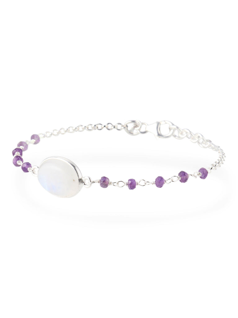 YS Made In India Rainbow Moonstone And Amethyst Bracelet - PitaPats.com