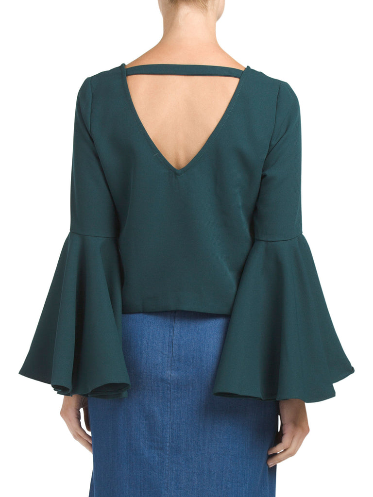 INA Bell Sleeve Open Back Kelly Green Top - PitaPats.com