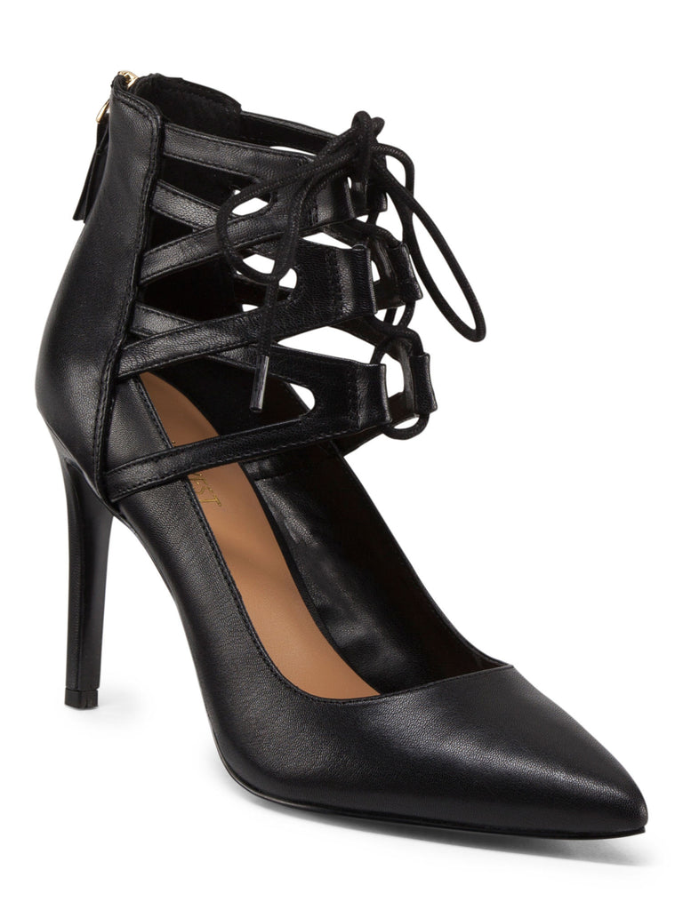 NINE WEST Lace Up Leather Pointy Pumps - PitaPats.com